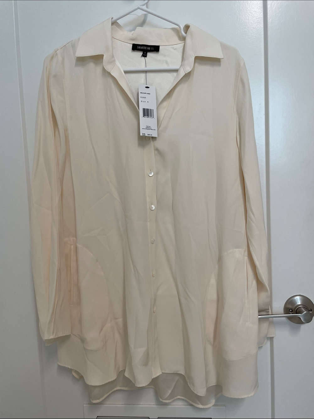 Lafayette 148 New York Cloud White womens Silk-Look Button Shirt